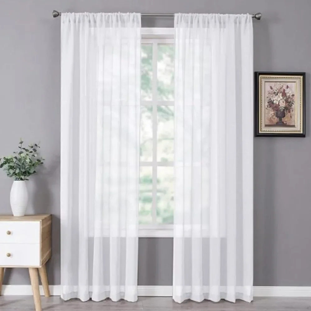 NWT, Sheer Curtain Linen Textured Living Room Curtains, White, Set of 2, 54 x 72